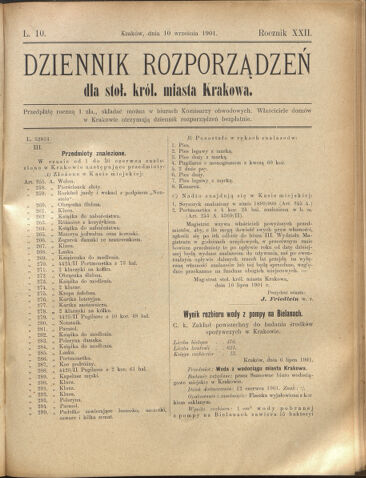 Dziennik rozporzaden dla stol. krol. m. Krakowa 19010910 Seite: 1