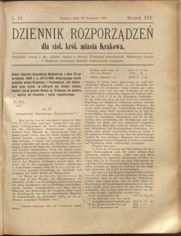 Dziennik rozporzaden dla stol. krol. m. Krakowa 19011110 Seite: 1