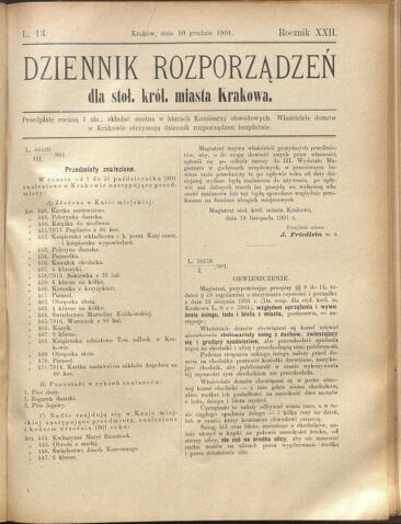 Dziennik rozporzaden dla stol. krol. m. Krakowa 19011210 Seite: 1