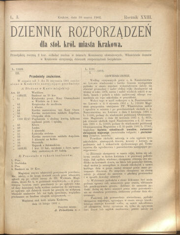 Dziennik rozporzaden dla stol. krol. m. Krakowa 19020310 Seite: 1