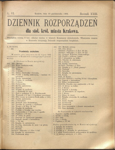 Dziennik rozporzaden dla stol. krol. m. Krakowa 19021010 Seite: 1