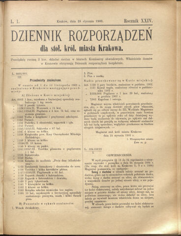 Dziennik rozporzaden dla stol. krol. m. Krakowa 19030128 Seite: 1