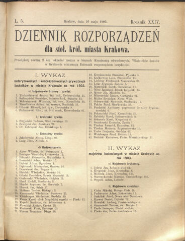 Dziennik rozporzaden dla stol. krol. m. Krakowa 19030510 Seite: 1