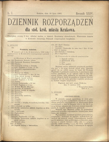 Dziennik rozporzaden dla stol. krol. m. Krakowa 19030710 Seite: 1