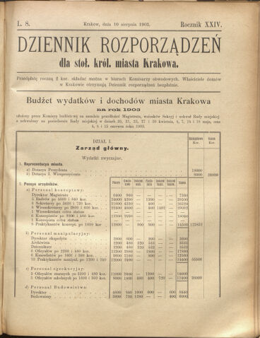 Dziennik rozporzaden dla stol. krol. m. Krakowa 19030810 Seite: 1