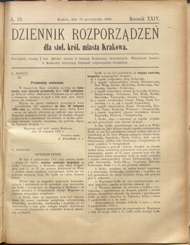 Dziennik rozporzaden dla stol. krol. m. Krakowa 19031010 Seite: 1