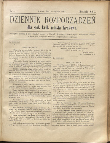 Dziennik rozporzaden dla stol. krol. m. Krakowa 19040110 Seite: 1