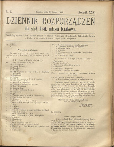 Dziennik rozporzaden dla stol. krol. m. Krakowa 19040220 Seite: 1