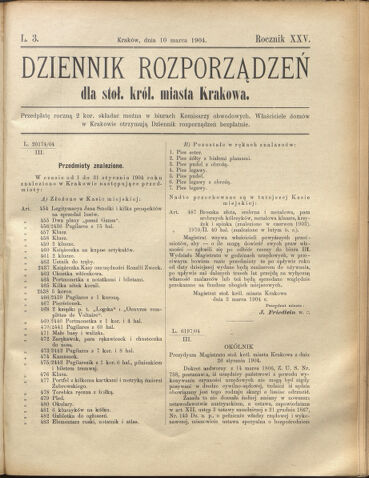 Dziennik rozporzaden dla stol. krol. m. Krakowa 19040310 Seite: 1