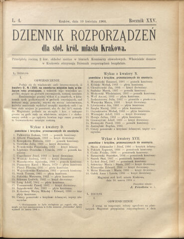 Dziennik rozporzaden dla stol. krol. m. Krakowa 19040410 Seite: 1