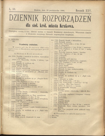 Dziennik rozporzaden dla stol. krol. m. Krakowa 19041010 Seite: 1