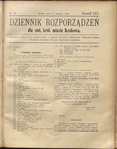 Dziennik rozporzaden dla stol. krol. m. Krakowa 19041120 Seite: 1