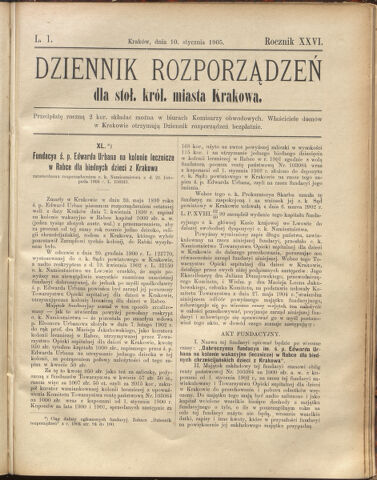 Dziennik rozporzaden dla stol. krol. m. Krakowa 19050110 Seite: 1