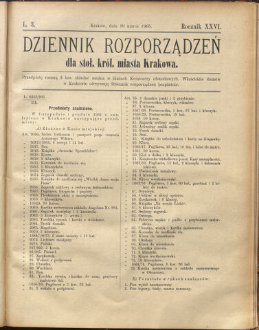 Dziennik rozporzaden dla stol. krol. m. Krakowa 19050310 Seite: 1