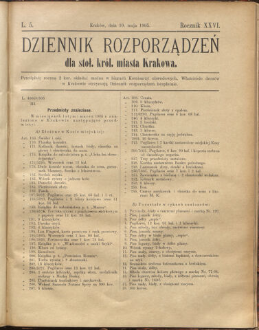 Dziennik rozporzaden dla stol. krol. m. Krakowa 19050510 Seite: 1