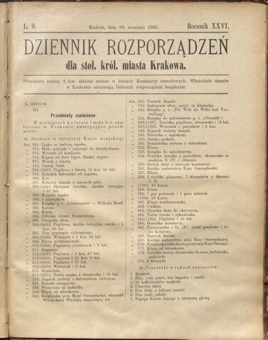 Dziennik rozporzaden dla stol. krol. m. Krakowa 19050910 Seite: 1