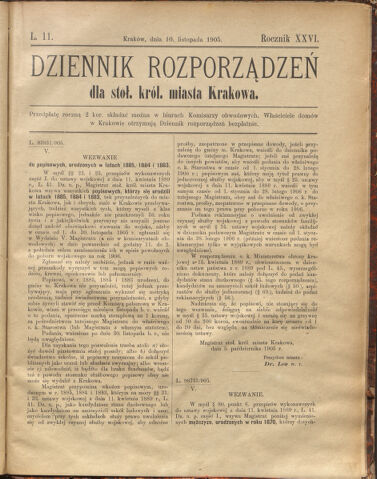 Dziennik rozporzaden dla stol. krol. m. Krakowa 19051110 Seite: 1