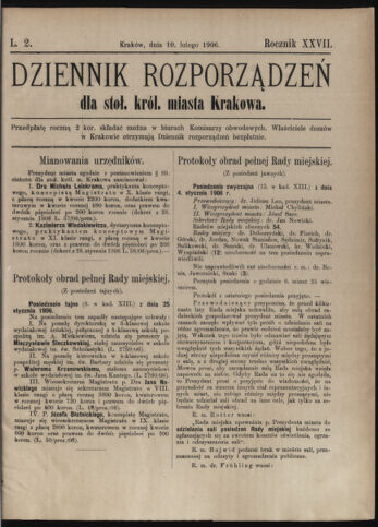 Dziennik rozporzaden dla stol. krol. m. Krakowa 19060210 Seite: 1