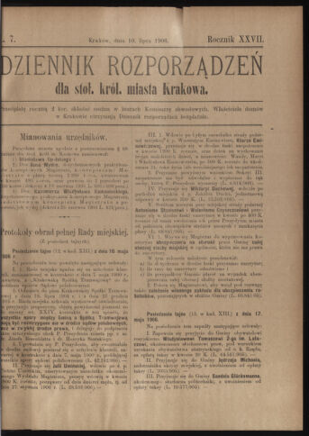 Dziennik rozporzaden dla stol. krol. m. Krakowa 19060710 Seite: 1