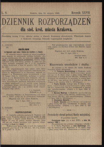 Dziennik rozporzaden dla stol. krol. m. Krakowa 19060810 Seite: 1