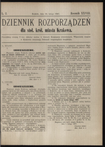 Dziennik rozporzaden dla stol. krol. m. Krakowa 19070210 Seite: 1