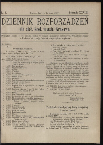 Dziennik rozporzaden dla stol. krol. m. Krakowa 19070410 Seite: 1