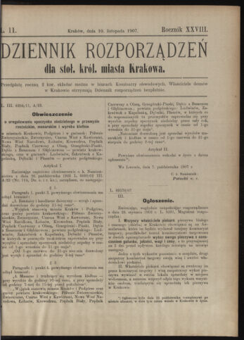 Dziennik rozporzaden dla stol. krol. m. Krakowa 19071110 Seite: 1