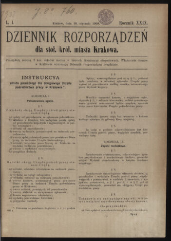 Dziennik rozporzaden dla stol. krol. m. Krakowa 19080110 Seite: 1