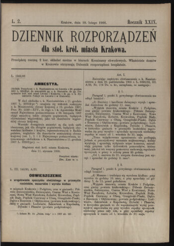 Dziennik rozporzaden dla stol. krol. m. Krakowa 19080210 Seite: 1