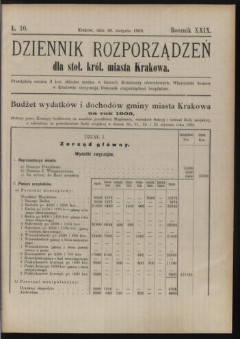 Dziennik rozporzaden dla stol. krol. m. Krakowa 19080830 Seite: 1