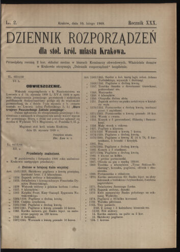 Dziennik rozporzaden dla stol. krol. m. Krakowa 19090210 Seite: 1