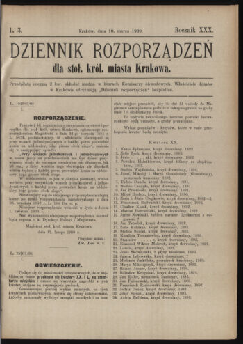 Dziennik rozporzaden dla stol. krol. m. Krakowa 19090310 Seite: 1