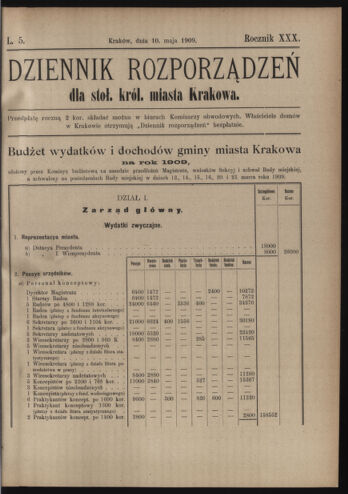 Dziennik rozporzaden dla stol. krol. m. Krakowa 19090510 Seite: 1