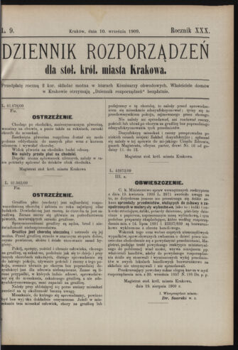 Dziennik rozporzaden dla stol. krol. m. Krakowa 19090910 Seite: 1