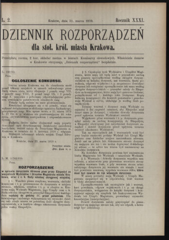 Dziennik rozporzaden dla stol. krol. m. Krakowa 19100331 Seite: 1