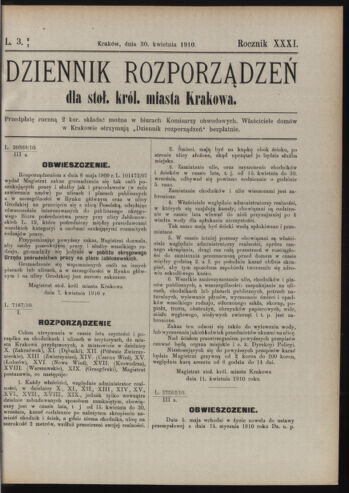 Dziennik rozporzaden dla stol. krol. m. Krakowa 19100430 Seite: 1