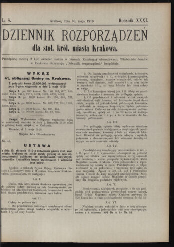 Dziennik rozporzaden dla stol. krol. m. Krakowa 19100530 Seite: 1