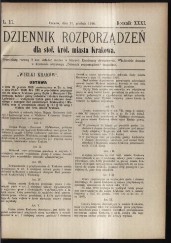 Dziennik rozporzaden dla stol. krol. m. Krakowa 19101231 Seite: 1