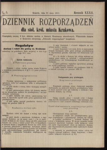 Dziennik rozporzaden dla stol. krol. m. Krakowa 19110531 Seite: 1