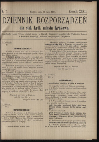 Dziennik rozporzaden dla stol. krol. m. Krakowa 19110731 Seite: 1