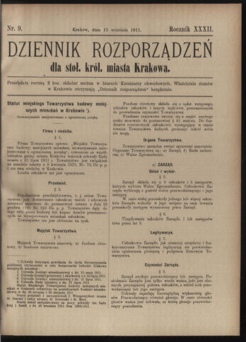 Dziennik rozporzaden dla stol. krol. m. Krakowa 19110915 Seite: 1