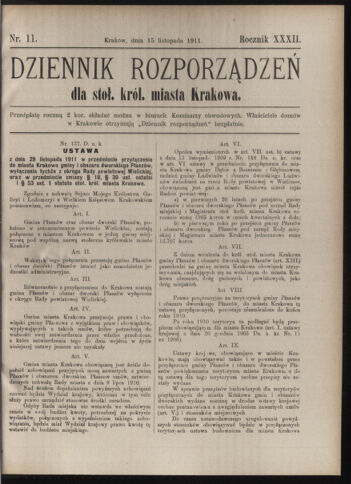 Dziennik rozporzaden dla stol. krol. m. Krakowa 19111115 Seite: 1