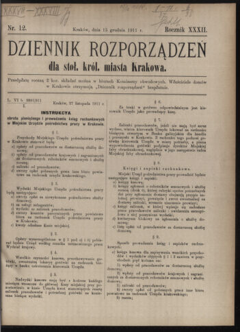 Dziennik rozporzaden dla stol. krol. m. Krakowa 19111215 Seite: 1