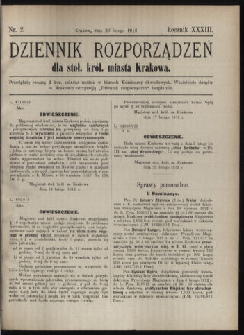 Dziennik rozporzaden dla stol. krol. m. Krakowa 19120229 Seite: 1