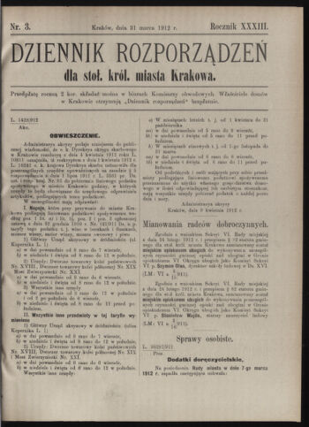 Dziennik rozporzaden dla stol. krol. m. Krakowa 19120331 Seite: 1