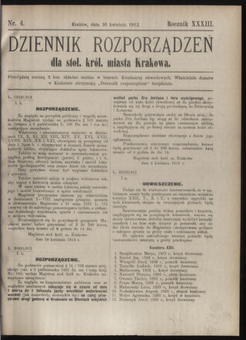 Dziennik rozporzaden dla stol. krol. m. Krakowa 19120430 Seite: 1