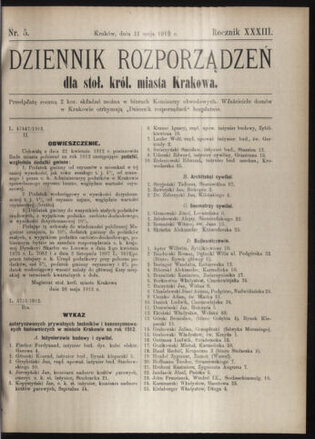 Dziennik rozporzaden dla stol. krol. m. Krakowa 19120531 Seite: 1