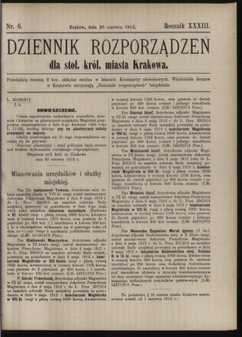 Dziennik rozporzaden dla stol. krol. m. Krakowa 19120630 Seite: 1