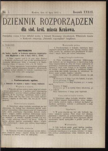 Dziennik rozporzaden dla stol. krol. m. Krakowa 19120731 Seite: 1