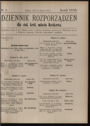 Dziennik rozporzaden dla stol. krol. m. Krakowa 19120831 Seite: 1